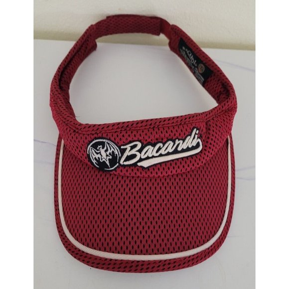 BARCARDI Bat Logo Visor Cap ~ Maroon Red ~ Adjustable Rum Mixed Drinks Cocktails - Picture 1 of 4